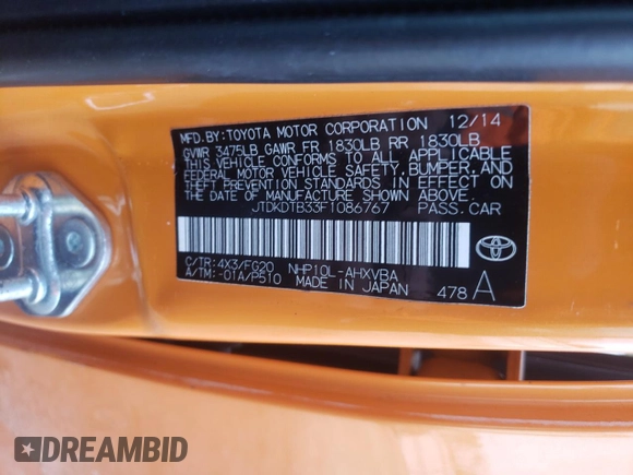 2015 Toyota Prius One with VIN JTDKDTB33F1086767, listed as a Copart auction lot 51482475 with 104,273 mi miles and Salvage Title. Bid and sale history available at carsss.com. Image 13.