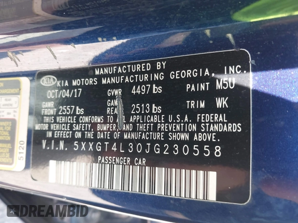 2018 Kia Optima LX with VIN 5XXGT4L30JG230558, listed as a IAAI auction lot 42542472 with 245,067 mi miles and . Bid and sale history available at DreamBid. Image 9.
