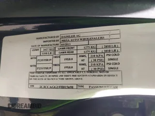 2015 Chrysler 300 with VIN 2C3CCAGG1FH815698, listed as a IAAI auction lot 41853449 with 172,507 mi miles. Bid and sale history available at carsss.com. Image 9.