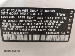2016 Volkswagen Passat SE z VIN 1VWBT7A30GC020823, wystawiony jako IAAI lot #42204074 z przebiegiem 87 784 mil mil oraz . Historia ofert i sprzedaży dostępna na DreamBid. Obrazek 9.