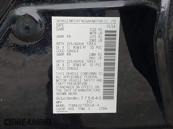 2014 Nissan Rogue SV with VIN 5N1AT2MV9EC775640, listed as a IAAI auction lot 41335425 with 84,424 mi miles and . Bid and sale history available at carsss.com. Image 9.