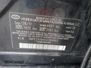 2012 Hyundai Sonata Limited with VIN 5NPEC4AB4CH384683, listed as a Copart auction lot 50160835 with 216,217 mi miles and Salvage Title. Bid and sale history available at DreamBid. Image 12.