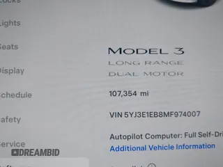 2021 Tesla Model 3 Long Range with VIN 5YJ3E1EB8MF974007, listed as a IAAI auction lot 41915513 with 107,354 mi miles and . Bid and sale history available at carsss.com. Image 15.