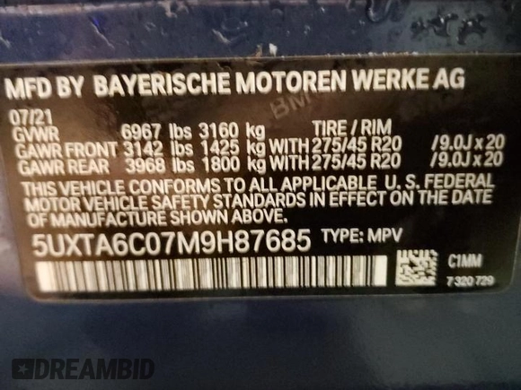 2021 BMW X5 xDrive45e z VIN 5UXTA6C07M9H87685, wystawiony jako Copart lot #54844365 z przebiegiem 61 969 mil mil oraz Szkoda całkowita • Salvage title. Historia ofert i sprzedaży dostępna na DreamBid. Obrazek 13.