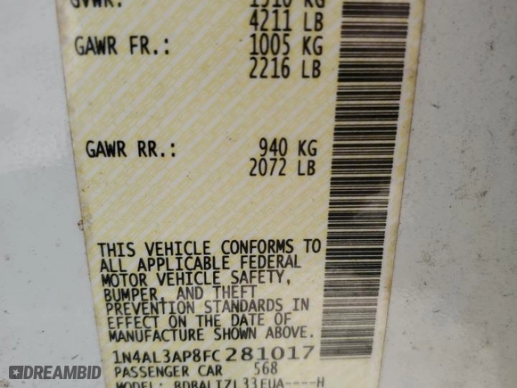 2015 Nissan Altima 2.5 SV with VIN 1N4AL3AP8FC281017, listed as a Copart auction lot 52249875 with 111,140 mi miles and Salvage Title. Bid and sale history available at carsss.com. Image 12.