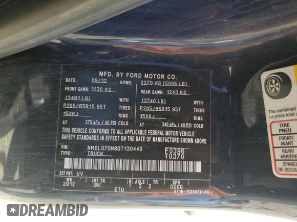 2013 Ford Transit Connect XLT with VIN NM0LS7DN8DT130440, listed as a Copart auction lot 55641505 with 304,481 mi miles and Non repairable. Bid and sale history available at DreamBid. Image 14.