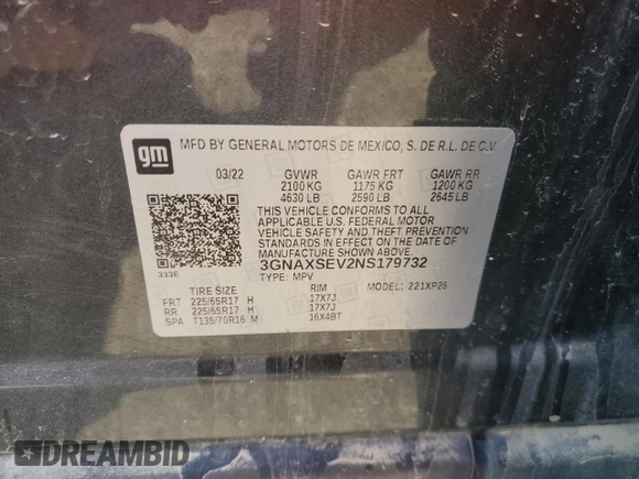 2022 Chevrolet Equinox LS z VIN 3GNAXSEV2NS179732, wystawiony jako Copart lot #51789685 z przebiegiem 108 789 mil mil oraz Szkoda całkowita • Salvage title. Historia ofert i sprzedaży dostępna na DreamBid. Obrazek 13.
