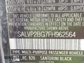 2015 Land Rover Range Rover Evoque Pure Plus with VIN SALVP2BG7FH962564, listed as a IAAI auction lot 40739895 with 101,752 mi miles and . Bid and sale history available at DreamBid. Image 9.