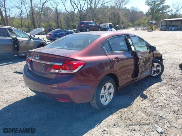 2013 Honda Civic Sdn LX with VIN 19XFB2F57DE096791, listed as a IAAI auction lot 41863226 with 78,173 mi miles. Bid and sale history available at carsss.com. Image 4.