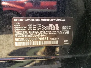 2017 BMW X6 sDrive35i with VIN 5UXKU0C33H0F99864, listed as a Copart auction lot 58706734 with 0 mi miles and Non Repairable. Bid and sale history available at carsss.com. Image 12.