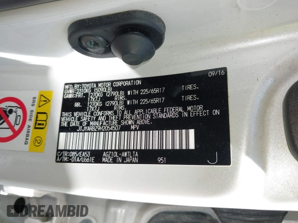 2017 Lexus NX 200t with VIN JTJYARBZ9H2054507, listed as a IAAI auction lot 42549074 with 157,567 mi miles and . Bid and sale history available at DreamBid. Image 9.