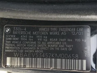 2002 BMW 3 Series 330i with VIN WBAEV53452KM00658, listed as a Copart auction lot 82062874 with 106,031 mi miles and Salvage Title. Bid and sale history available at carsss.com. Image 12.