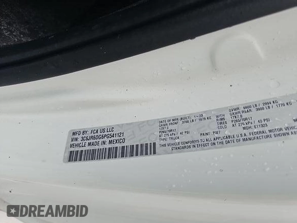 2023 Ram 1500 Tradesman z VIN 3C6JR6DG6PG541121, wystawiony jako IAAI lot #42516901 z przebiegiem 55 607 mil mil oraz . Historia ofert i sprzedaży dostępna na DreamBid. Obrazek 24.
