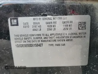 2013 Cadillac CTS Luxury with VIN 1G6DE5E55D0158427, listed as a Copart auction lot 68885564 with 108,343 mi miles and Salvage Title. Bid and sale history available at carsss.com. Image 12.