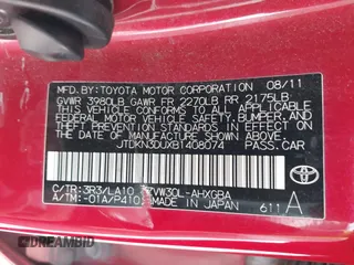 2011 Toyota Prius I with VIN JTDKN3DUXB1408074, listed as a IAAI auction lot 41941617 with 240,504 mi miles. Bid and sale history available at carsss.com. Image 9.