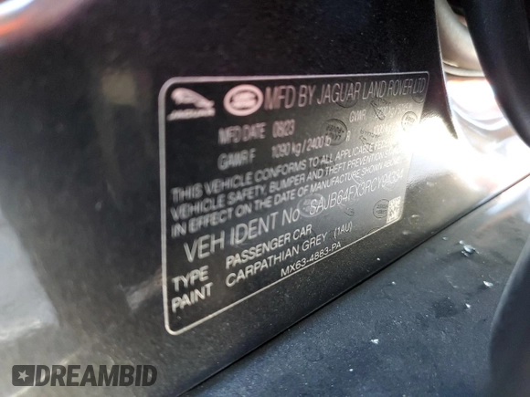 2024 Jaguar XF with VIN SAJB64FX3RCY94334, listed as a Copart auction lot 78082974 with Not provided miles and Salvage title. Bid and sale history available at DreamBid. Image 12.