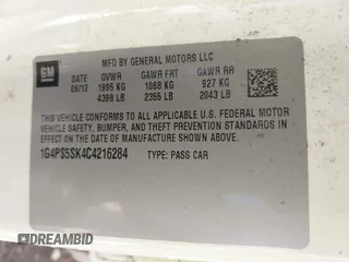 2012 Buick Verano Group с VIN 1G4PS5SK4C4216284, выставлен на аукционе IAAI как лот 40603872 с пробегом Не указан миль и . История ставок и продаж доступна на DreamBid. Изображение 9.