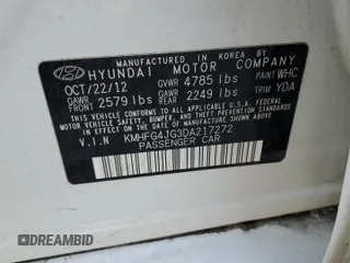 2013 Hyundai Azera with VIN KMHFG4JG3DA217272, listed as a Copart auction lot 62233965 with 155,100 mi miles and Salvage title. Bid and sale history available at DreamBid. Image 12.
