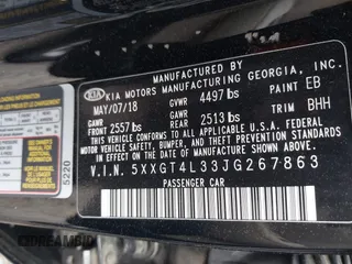 2018 Kia Optima LX z VIN 5XXGT4L33JG267863, wystawiony jako IAAI lot #41948493 z przebiegiem 71 123 mil mil oraz . Historia ofert i sprzedaży dostępna na DreamBid. Obrazek 9.