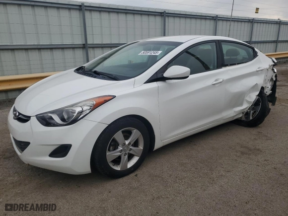 2013 Hyundai Elantra GLS PZEV with VIN 5NPDH4AE9DH455000, listed as a Copart auction lot 50591245 with 34,308 mi miles and Salvage Title. Bid and sale history available at carsss.com. Image 1.
