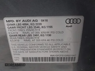 2016 Audi Q3 Prestige с VIN WA1GFCFS1GR021947, выставлен на аукционе IAAI как лот 42272537 с пробегом 49 283 миль миль и . История ставок и продаж доступна на DreamBid. Изображение 9.