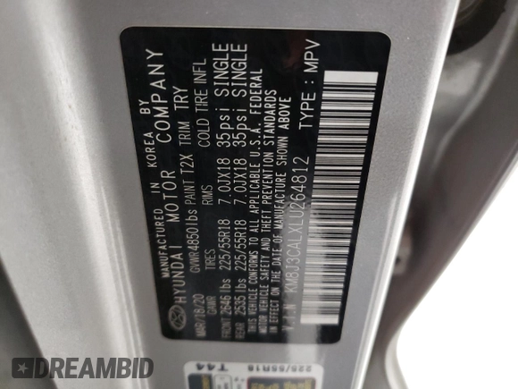 2020 Hyundai Tucson Sport z VIN KM8J3CALXLU264812, wystawiony jako Copart lot #88504315 z przebiegiem 85 670 mil mil oraz Szkoda całkowita • Salvage title. Historia ofert i sprzedaży dostępna na DreamBid. Obrazek 13.