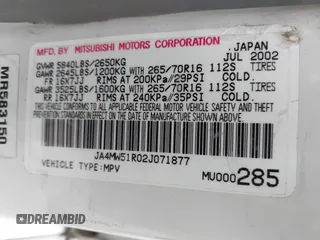 2002 Mitsubishi Montero Limited z VIN JA4MW51R02J071877, wystawiony jako IAAI lot #42214274 z przebiegiem 242 762 mil mil oraz . Historia ofert i sprzedaży dostępna na DreamBid. Obrazek 9.