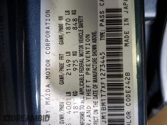 2015 Mazda 3 i SV with VIN JM1BM1T7XF1273445, listed as a Copart auction lot 50573685 with 81,701 mi miles and Salvage Title. Bid and sale history available at carsss.com. Image 12.