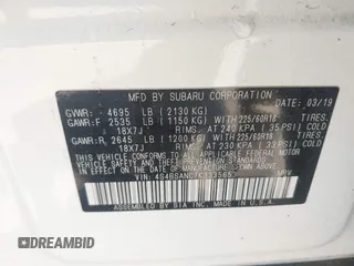 2019 Subaru Outback Limited with VIN 4S4BSANC7K3335653, listed as a IAAI auction lot 42124984 with 60,419 mi miles and . Bid and sale history available at DreamBid. Image 9.