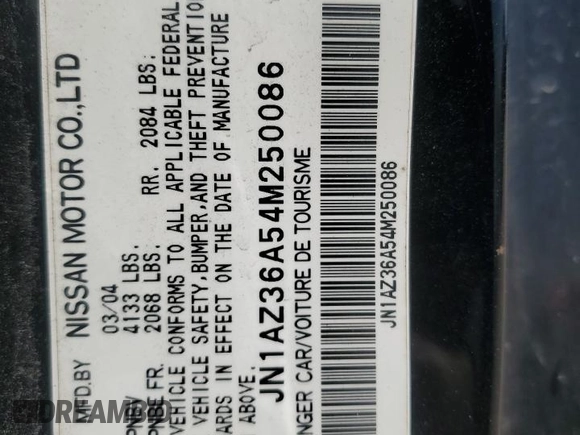 2004 Nissan 350Z Enthusiast with VIN JN1AZ36A54M250086, listed as a Copart auction lot 49873795 with 151,150 mi miles and Salvage Title. Bid and sale history available at DreamBid. Image 12.