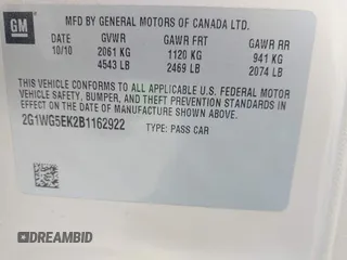 2011 Chevrolet Impala LT Fleet with VIN 2G1WG5EK2B1162922, listed as a IAAI auction lot 42753447 with 169,147 mi miles and . Bid and sale history available at DreamBid. Image 9.