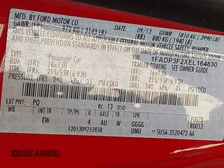 2014 Ford Focus SE with VIN 1FADP3F2XEL164830, listed as a IAAI auction lot 42073107 with 164,519 mi miles. Bid and sale history available at carsss.com. Image 9.
