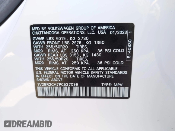 2023 Volkswagen Atlas SEL with VIN 1V2BR2CA7PC527099, listed as a IAAI auction lot 42099076 with 13,710 mi miles and . Bid and sale history available at DreamBid. Image 9.