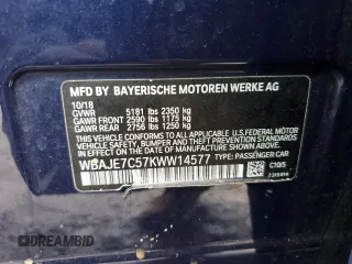 2019 BMW 5 Series 540i xDrive with VIN WBAJE7C57KWW14577, listed as a Copart auction lot 45013375 with 61,383 mi miles and Salvage Title. Bid and sale history available at carsss.com. Image 12.