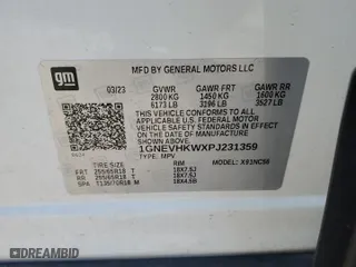 2023 Chevrolet Traverse LT Leather with VIN 1GNEVHKWXPJ231359, listed as a Copart auction lot 50389185 with 33,489 mi miles and Salvage Title. Bid and sale history available at carsss.com. Image 13.