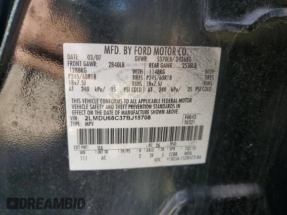 2007 Lincoln MKX with VIN 2LMDU68C37BJ15708, listed as a Copart auction lot 46414305 with 187,216 mi miles and Salvage Title. Bid and sale history available at carsss.com. Image 15.