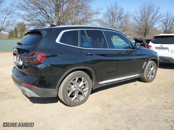 2023 BMW X3 xDrive30i with VIN 5UX53DP03P9T15924, listed as a Copart auction lot 46892685 with 7,620 mi miles and Salvage Title. Bid and sale history available at carsss.com. Image 3.