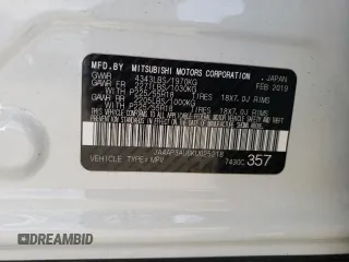 2019 Mitsubishi Outlander Sport ES 2.0 with VIN JA4AP3AU6KU025218, listed as a Copart auction lot 65438282 with 18,329 mi miles. Bid and sale history available at carsss.com. Image 10.