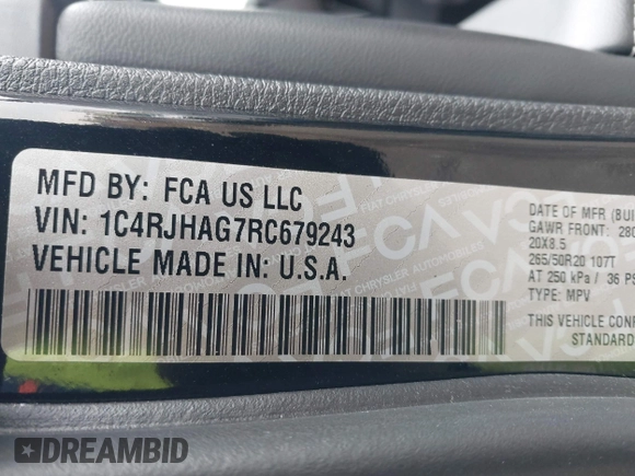 2024 Jeep Grand Cherokee Altitude z VIN 1C4RJHAG7RC679243, wystawiony jako IAAI lot #41920086 z przebiegiem Nie podano mil oraz . Historia ofert i sprzedaży dostępna na DreamBid. Obrazek 9.