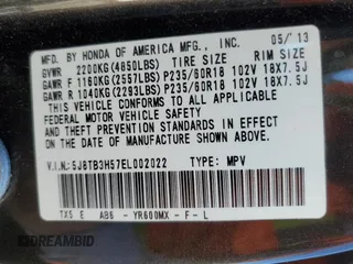 2014 Acura RDX Tech Pkg with VIN 5J8TB3H57EL002022, listed as a Copart auction lot 49453405 with 134,779 mi miles and Salvage Title. Bid and sale history available at carsss.com. Image 14.