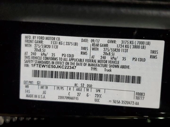 2018 Ford F-150 XL with VIN 1FTEW1E50JKC22347, listed as a Copart auction lot 87658905 with 86,058 mi miles and Clean Title. Bid and sale history available at DreamBid. Image 12.