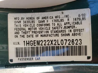 2002 Honda Civic DX with VIN 1HGEM222X2L072623, listed as a Copart auction lot 45855475 with 109,354 mi miles and Clean Title. Bid and sale history available at DreamBid. Image 12.