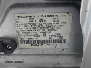 2001 Nissan Altima GXE with VIN 1N4DL01DX1C140203, listed as a IAAI auction lot 42045150 with 190,624 mi miles and . Bid and sale history available at carsss.com. Image 9.
