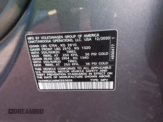2021 Volkswagen Atlas SE с VIN 1V2WR2CA6MC553626, выставлен на аукционе IAAI как лот 41188219 с пробегом 83 000 миль миль и . История ставок и продаж доступна на DreamBid. Изображение 9.