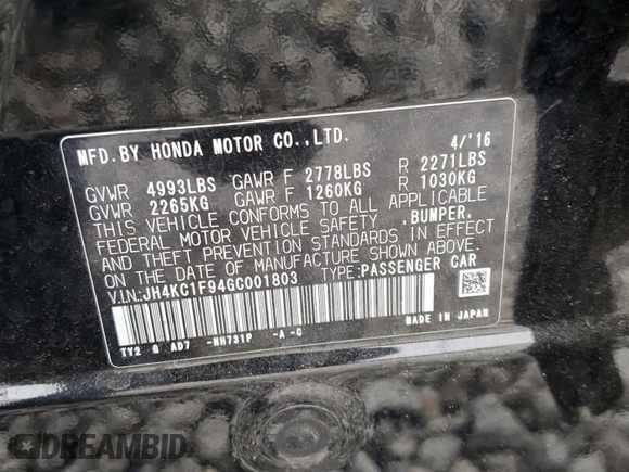 2016 Acura RLX Advance with VIN JH4KC1F94GC001803, listed as a Copart auction lot 55317555 with 71,544 mi miles and Salvage title. Bid and sale history available at DreamBid. Image 13.