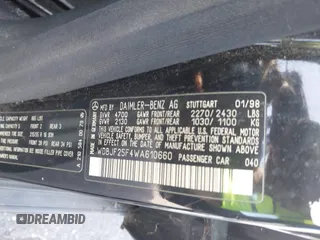 1998 Mercedes-Benz E 320 with VIN WDBJF25F4WA610660, listed as a IAAI auction lot 41671688 with 476,486 mi miles and . Bid and sale history available at DreamBid. Image 9.