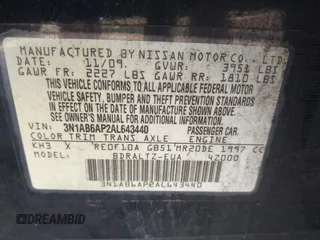 2010 Nissan Sentra SR with VIN 3N1AB6AP2AL643440, listed as a IAAI auction lot 42119892 with 233,008 mi miles and . Bid and sale history available at DreamBid. Image 9.