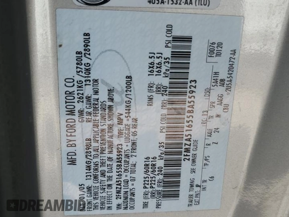 2005 Ford Freestar SE с VIN 2FMZA51655BA55923, выставлен на аукционе Copart как лот 50077735 с пробегом Не указан миль и Списание • Salvage title. История ставок и продаж доступна на DreamBid. Изображение 13.