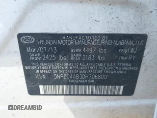 2013 Hyundai Sonata Limited with VIN 5NPEC4AB3DH706800, listed as a IAAI auction lot 41481822 with 205,903 mi miles and . Bid and sale history available at carsss.com. Image 9.