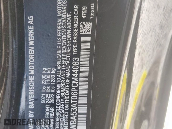2023 BMW 4 Series M440i with VIN WBA53AT06PCM44083, listed as a Copart auction lot 58314465 with Not provided miles and Salvage title. Bid and sale history available at DreamBid. Image 12.